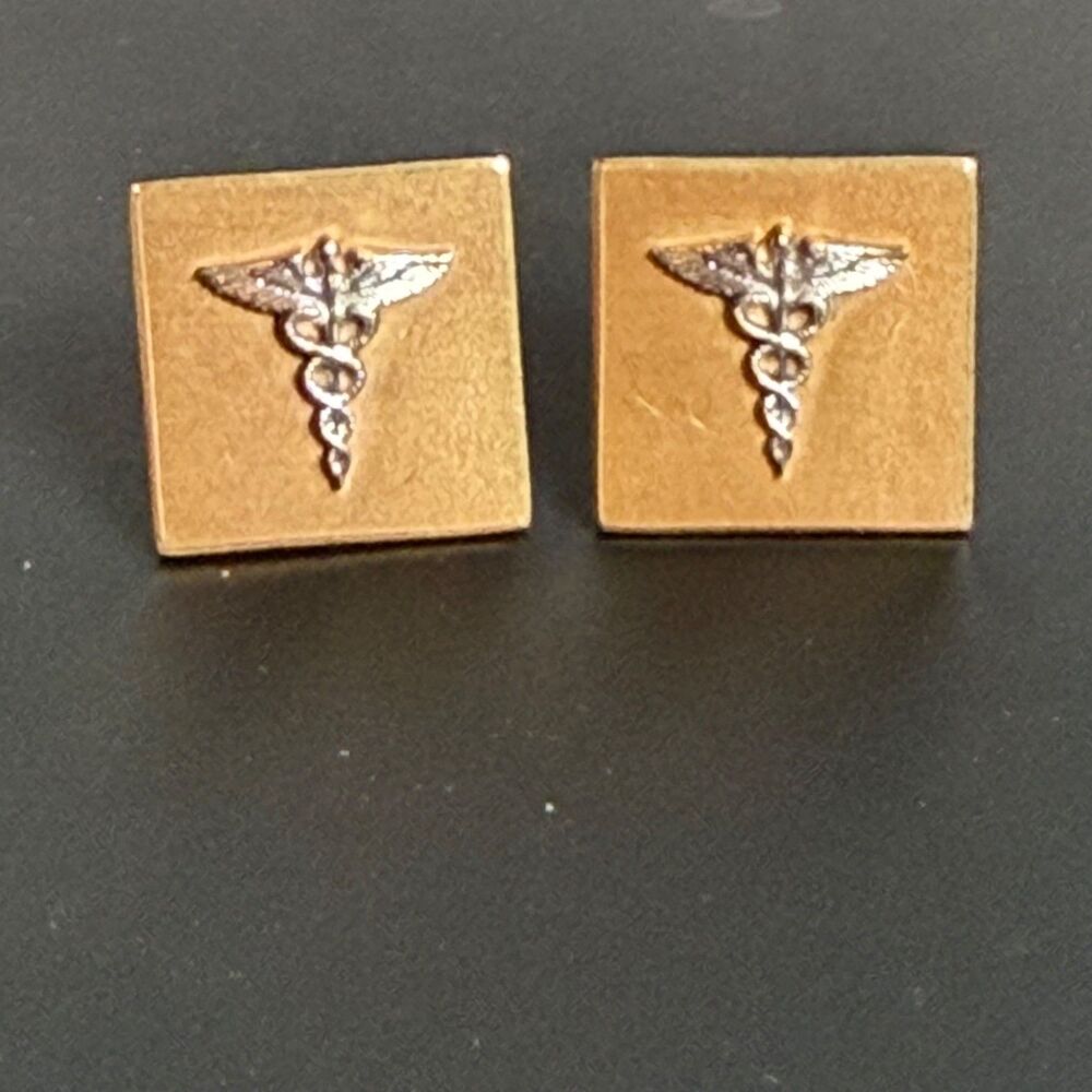 Vintage 1/20 14K Gold Filled Cufflinks Caduceus Medical Doctor Silver Tone